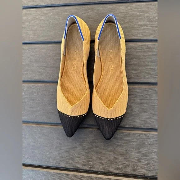 Rothy's The Point ll Camel Cap Toe Women's Black and Tan Flats - Picture 3 of 5